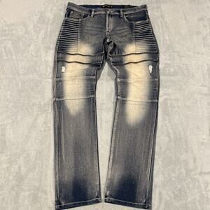 Y2k 2000s Southpole Zipper Distressed Jeans Mens 34x32 Pleated Slim Straight